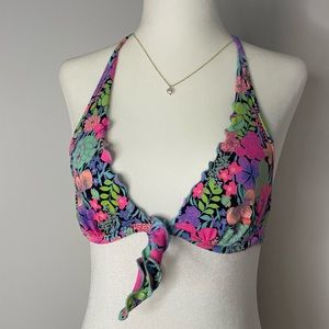 Victoria’s Secret Neon Pink Green Purple Blue Floral Bikini Top Size 34B Halter